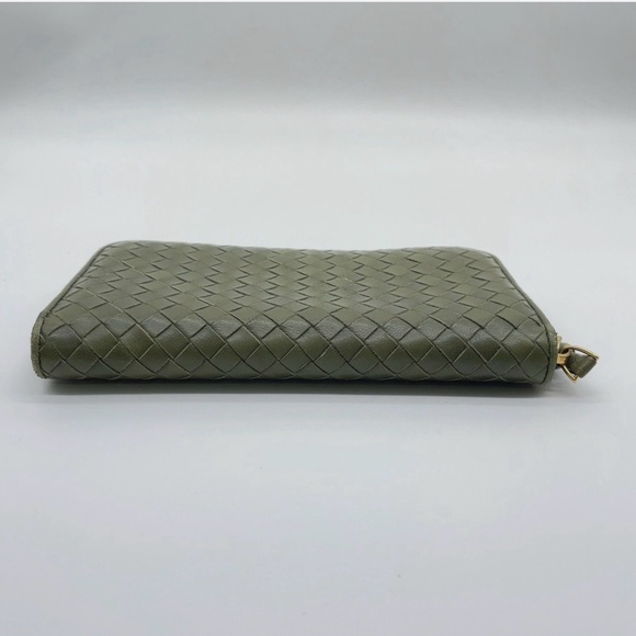 Bottega Veneta Intrecciato Leather Olive Green Zip Round Long Wallet W/Box - Picture 12 of 14